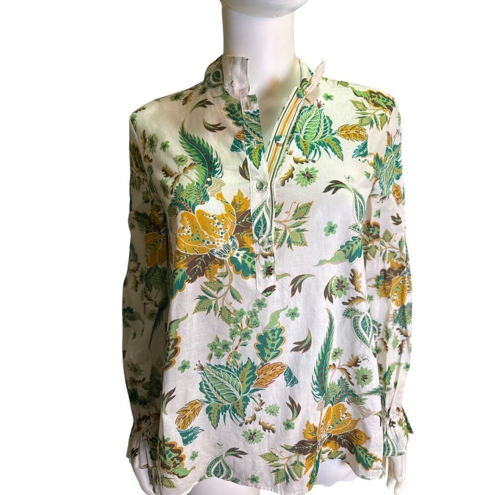 Antonio Melani XS Floral Print Long Sleeve Blouse With Split Neck & Tie Cuff NWT